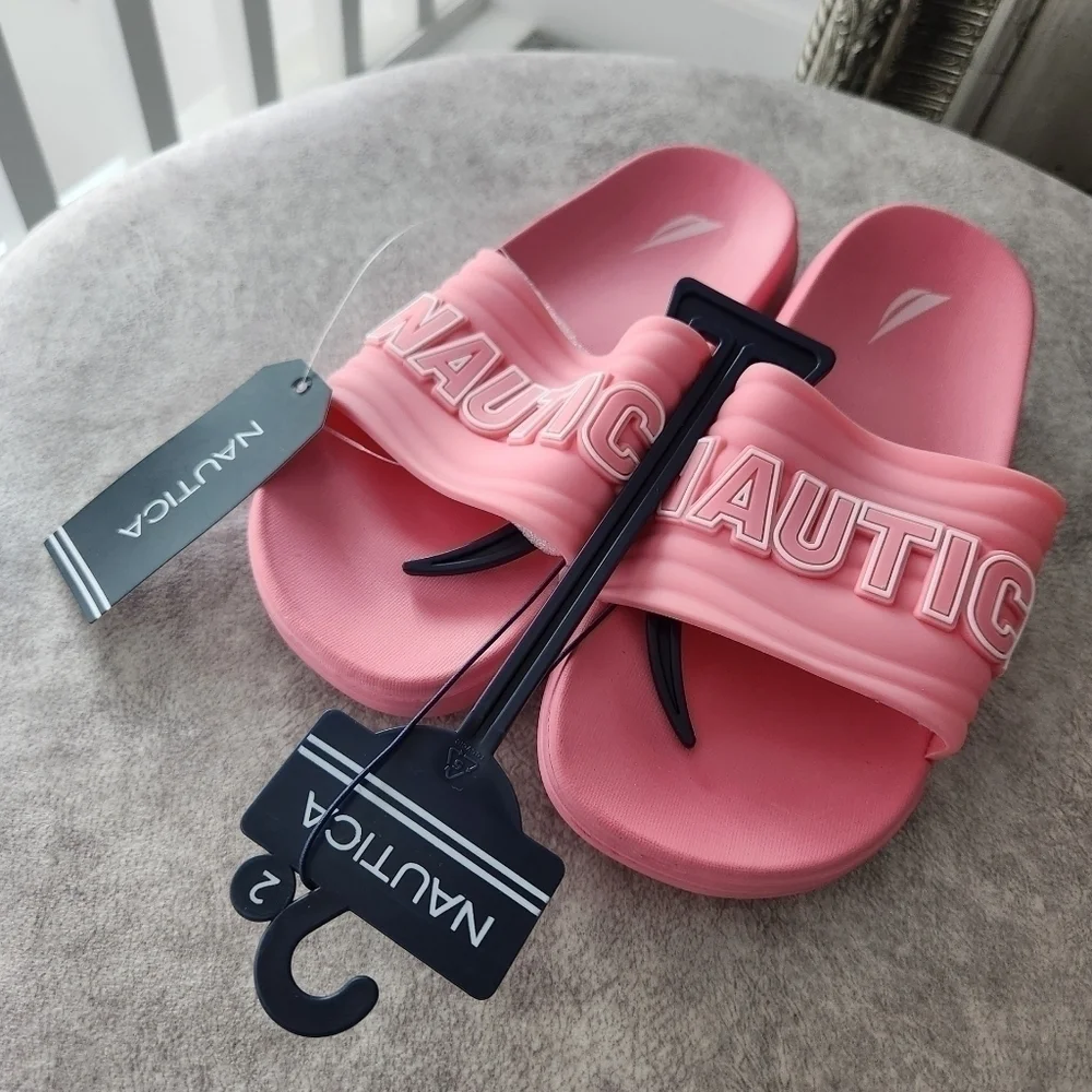 Nautica Kids Slip-On Sandal. Athletic Slide Youth Loch Girls-Peony White Size 2.